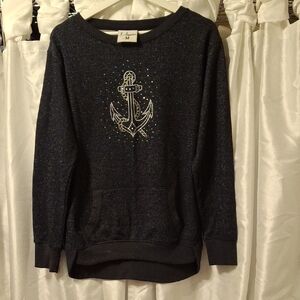 J. America Black Glitter Anchor Sweatshirt Med 💚💚💚💚